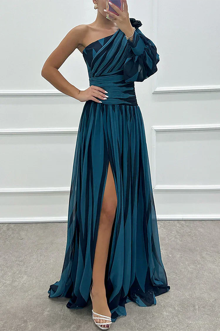 Bonnie Elegant Striped One Shoulder Maxi Dress