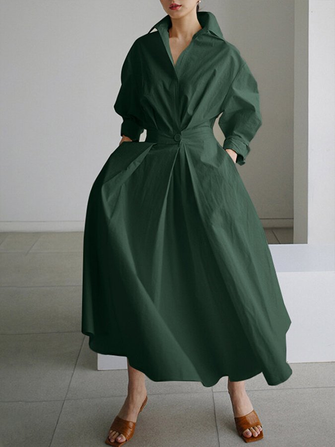 Emilia Elegant Shirt Midi Dress with Buttons