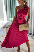 Serena Elegant Shoulder Pleated Dress