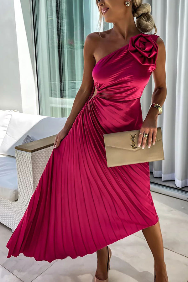 Serena Elegant Shoulder Pleated Dress