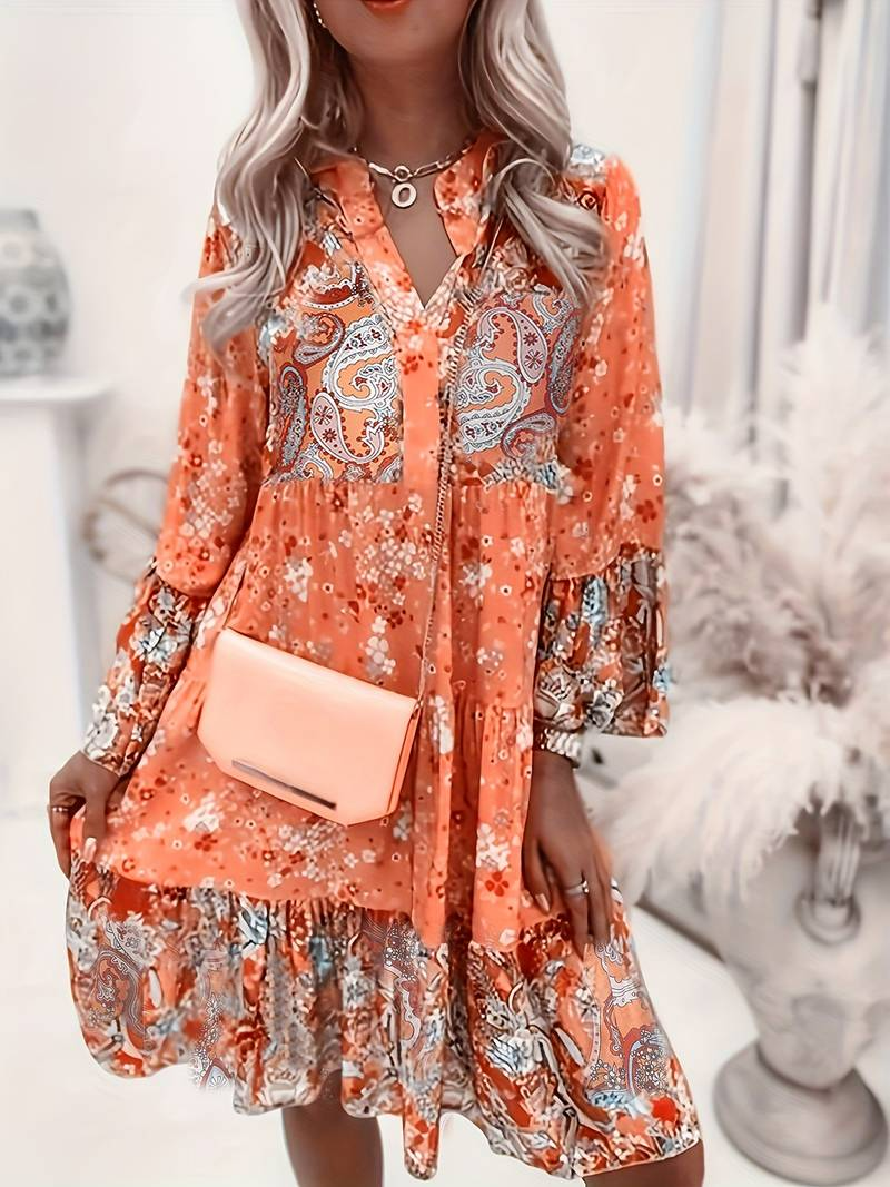Boho Floral Print Dress with Flowy Fit
