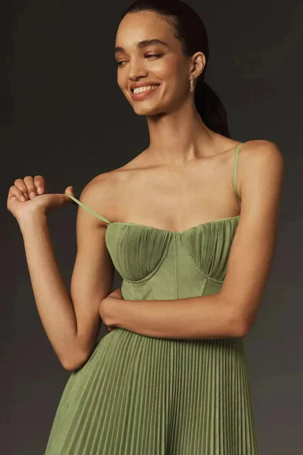 Winnie Elegant Pleated Fit & Flare Midi Dress