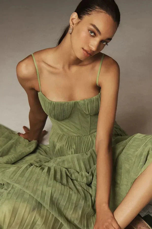 Winnie Elegant Pleated Fit & Flare Midi Dress