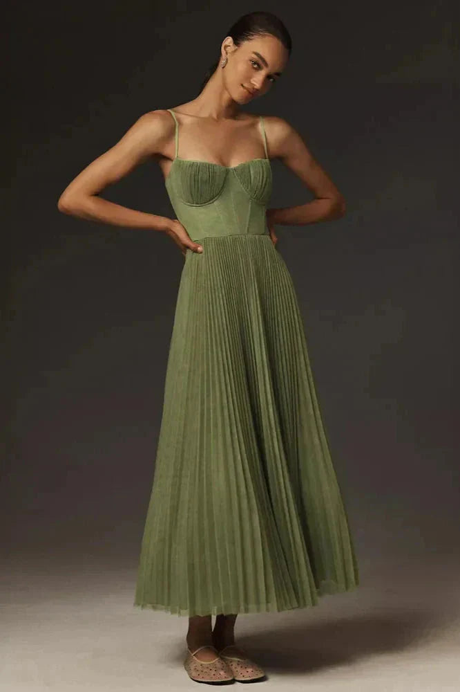 Winnie Elegant Pleated Fit & Flare Midi Dress