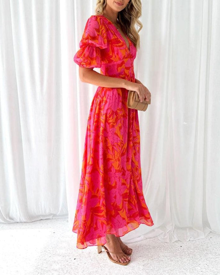 Brittany Elegant Maxi Dress in Red Pink