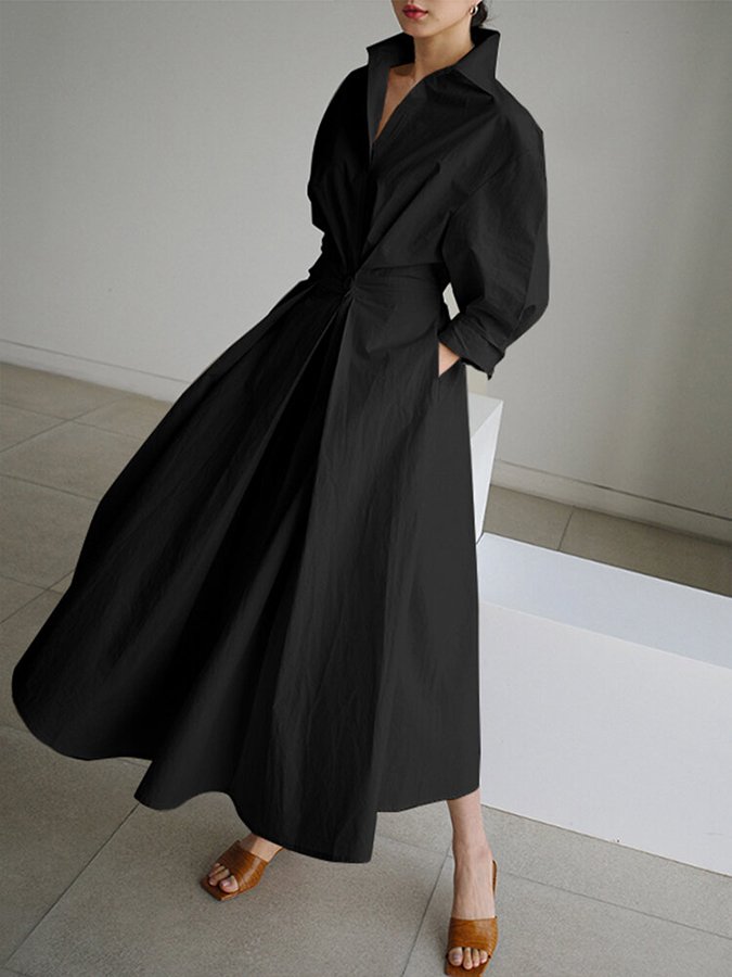 Emilia Elegant Shirt Midi Dress with Buttons