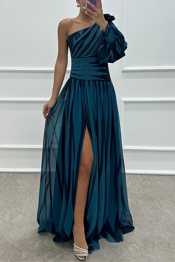Bonnie Elegant Striped One Shoulder Maxi Dress