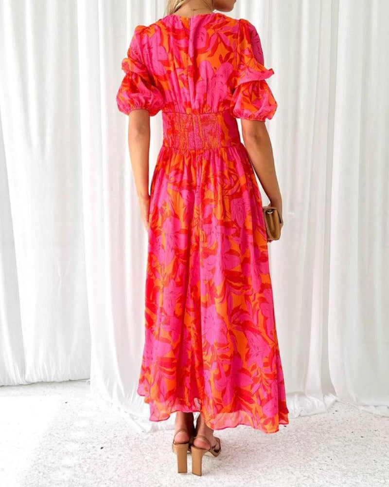 Brittany Elegant Maxi Dress in Red Pink
