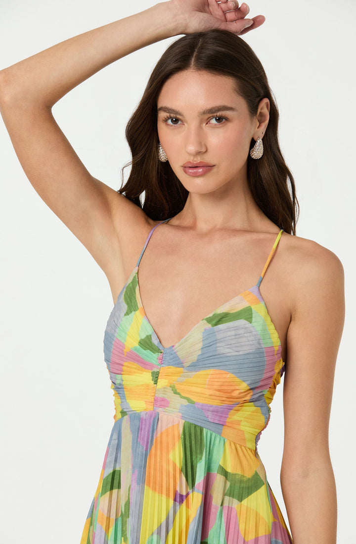 Lisa Pleated Floral Print Maxi Dress