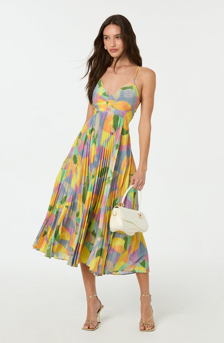 Lisa Pleated Floral Print Maxi Dress