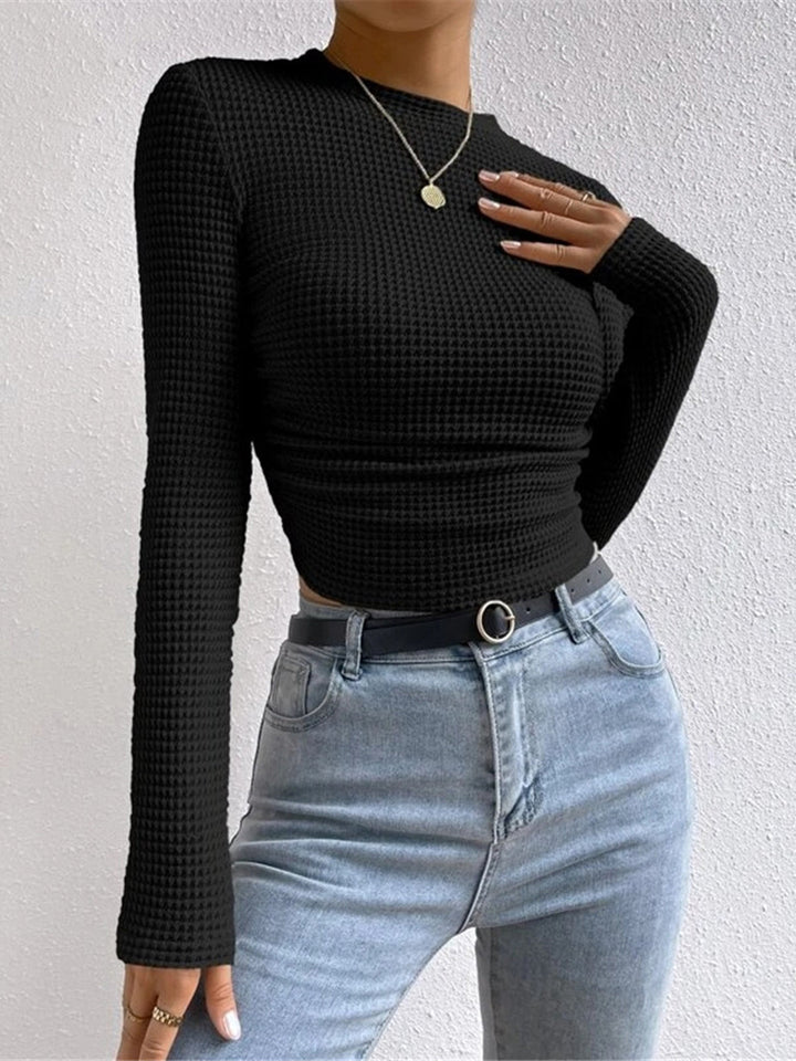 Alina Waffle Knit Fitted Long Sleeve Top