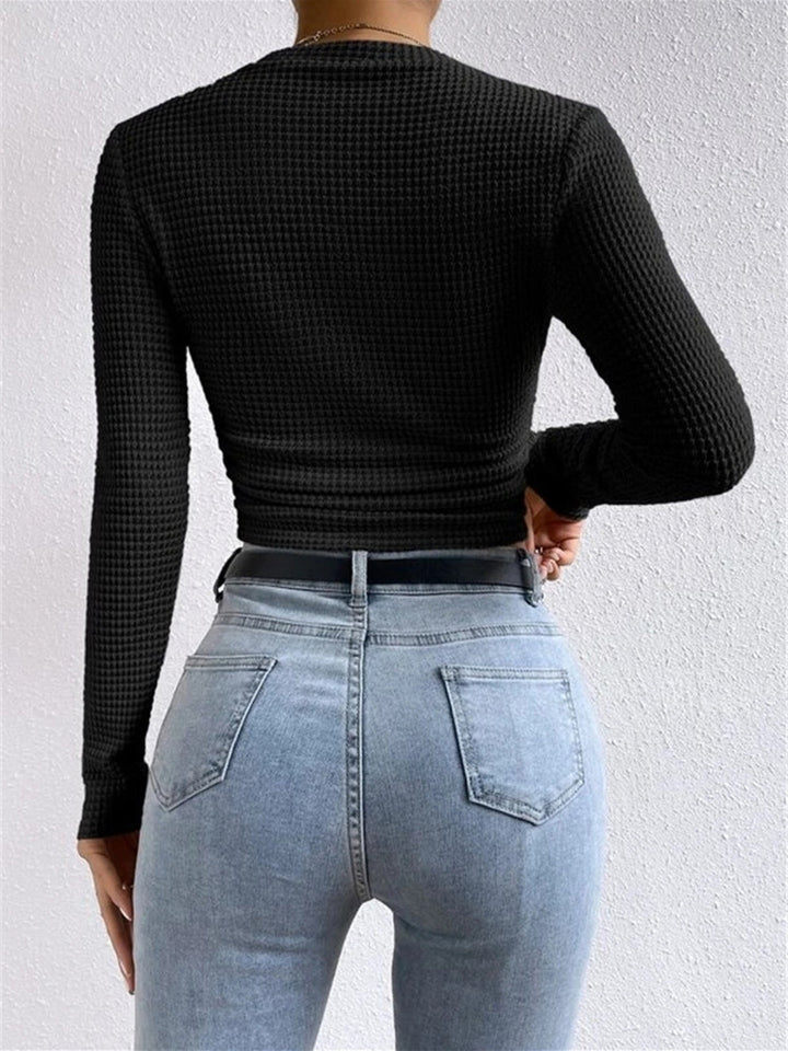Alina Waffle Knit Fitted Long Sleeve Top