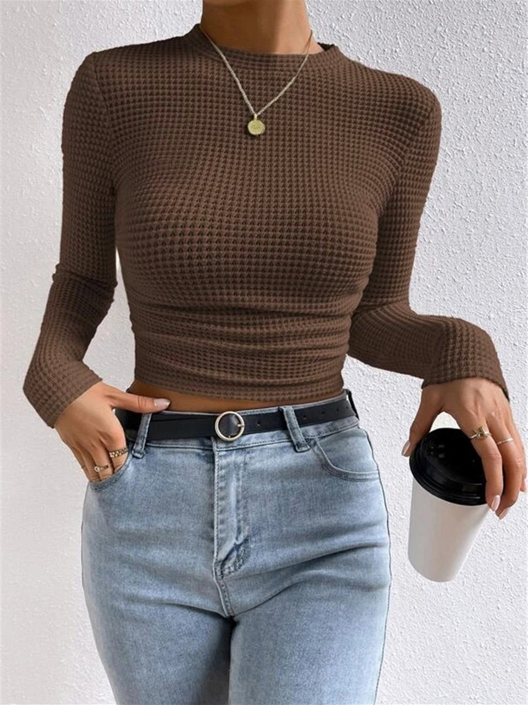 Alina Waffle Knit Fitted Long Sleeve Top