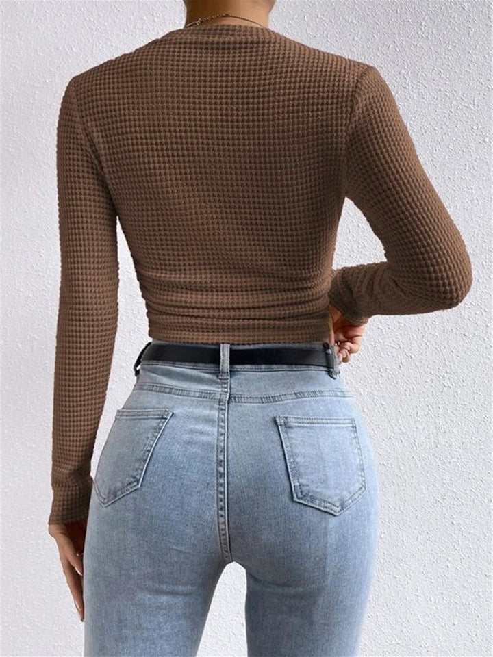 Alina Waffle Knit Fitted Long Sleeve Top