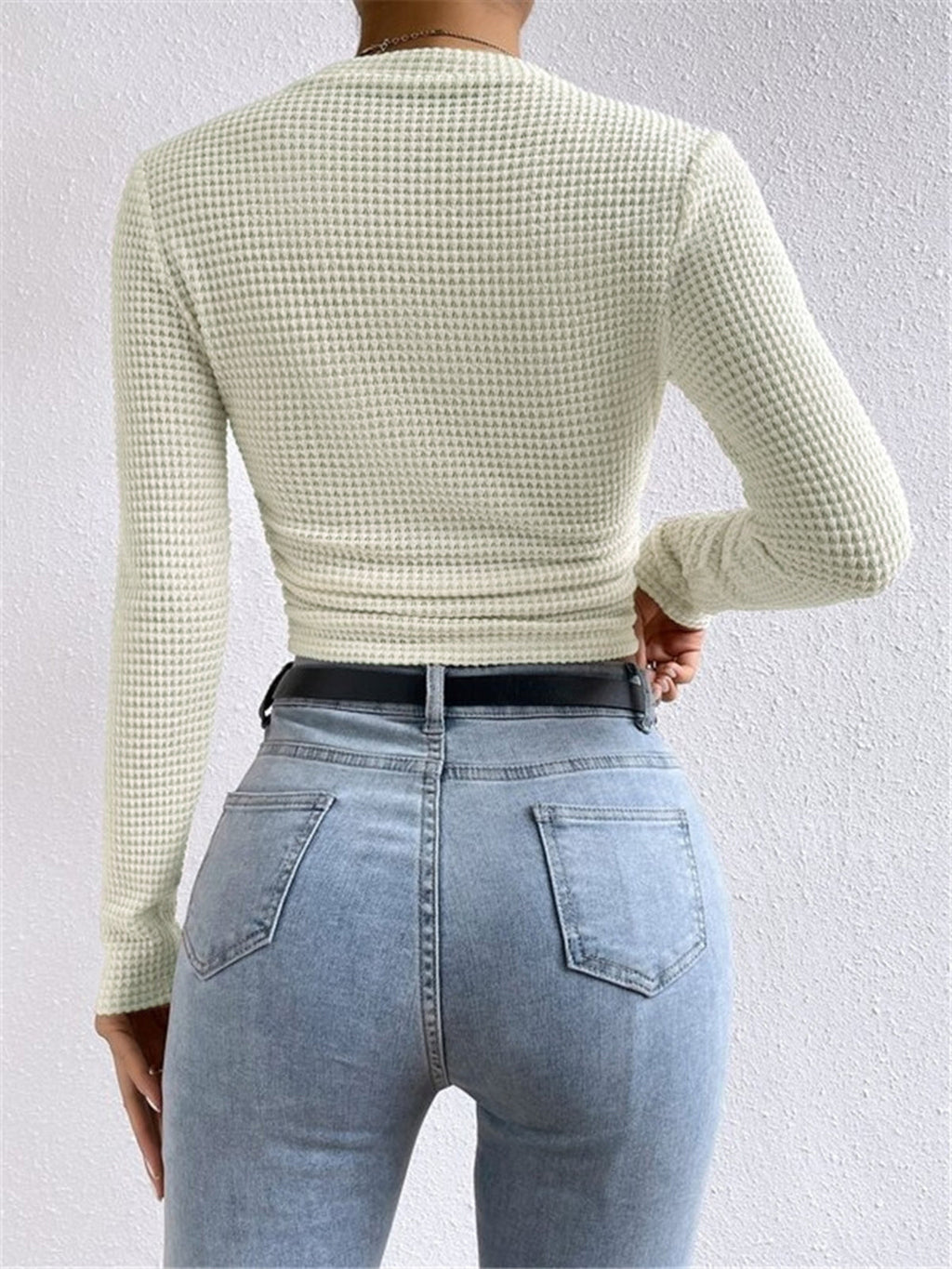Alina Waffle Knit Fitted Long Sleeve Top