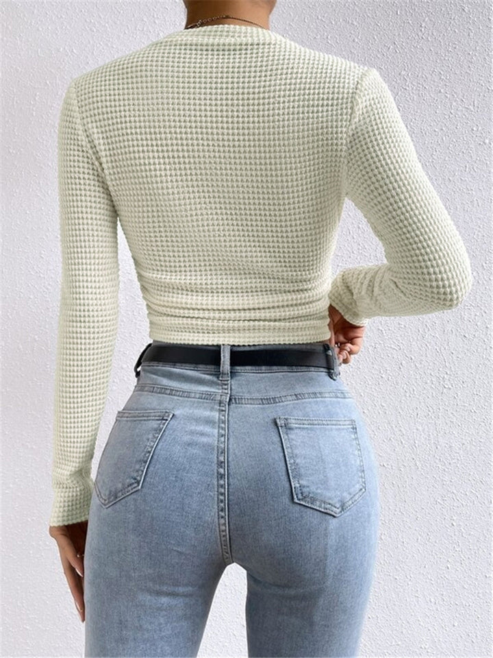 Alina Waffle Knit Fitted Long Sleeve Top