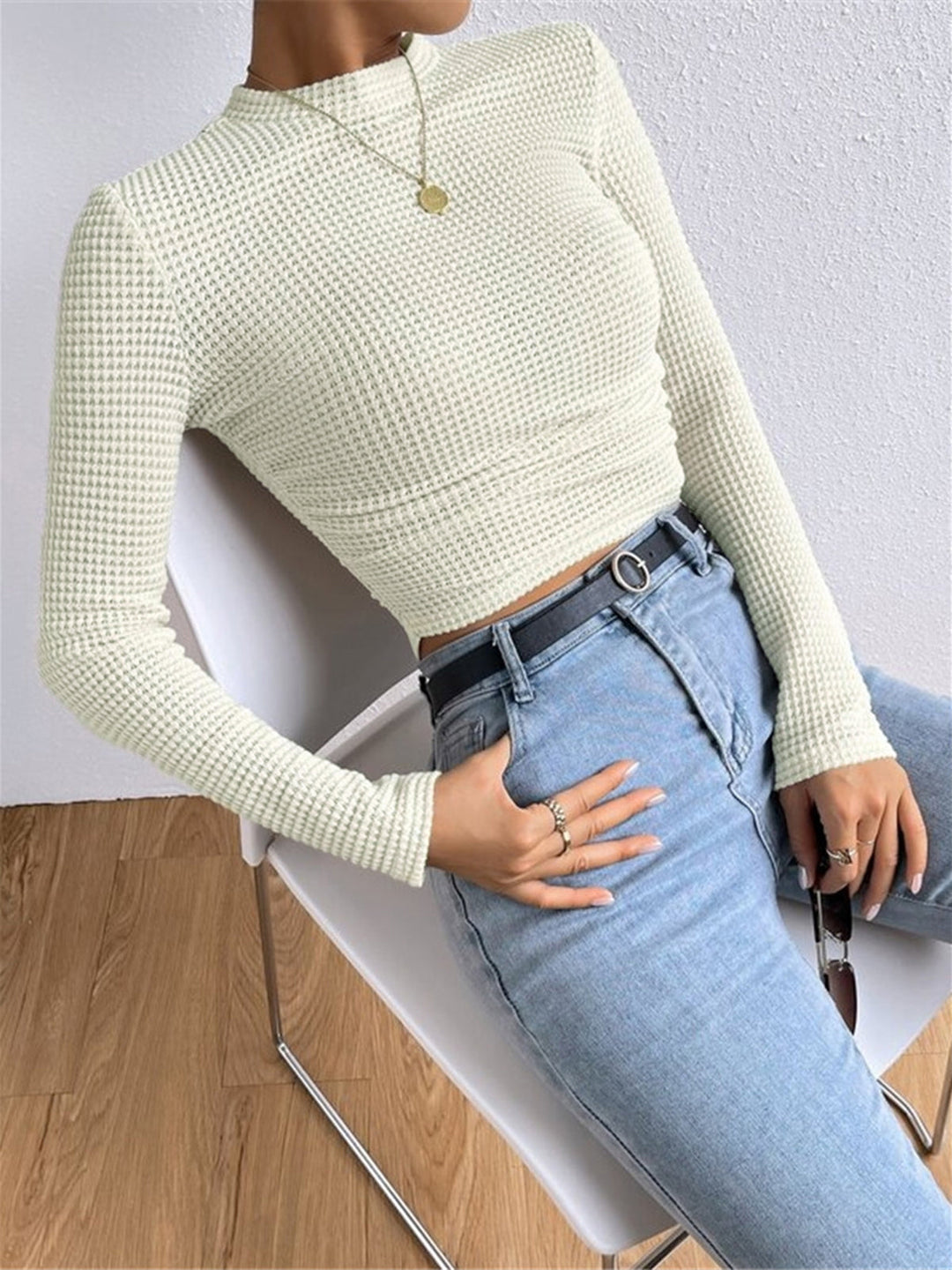 Alina Waffle Knit Fitted Long Sleeve Top