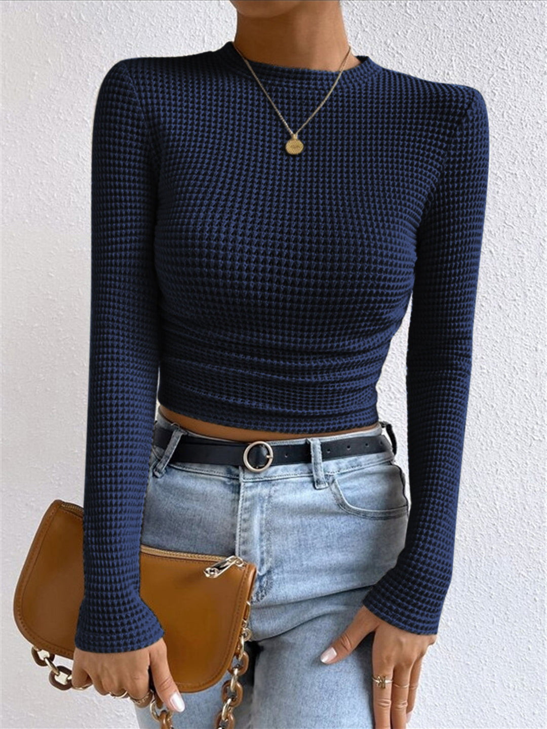 Alina Waffle Knit Fitted Long Sleeve Top