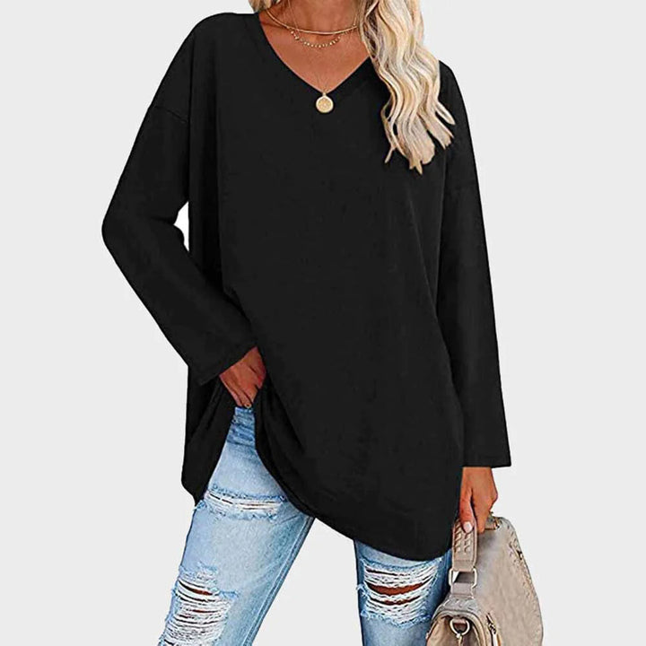 Mireva Loose V Neck Long Sleeve Top