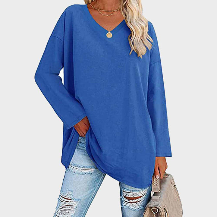 Mireva Loose V Neck Long Sleeve Top