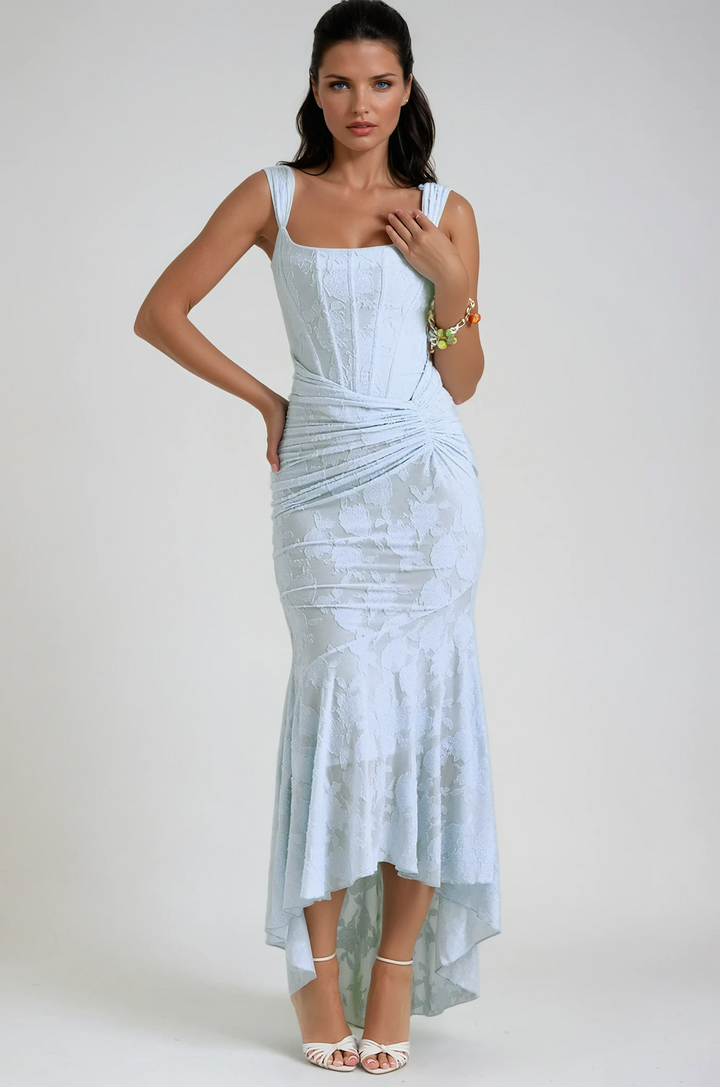 Elara Lace Corset Wedding Guest Maxi Dress