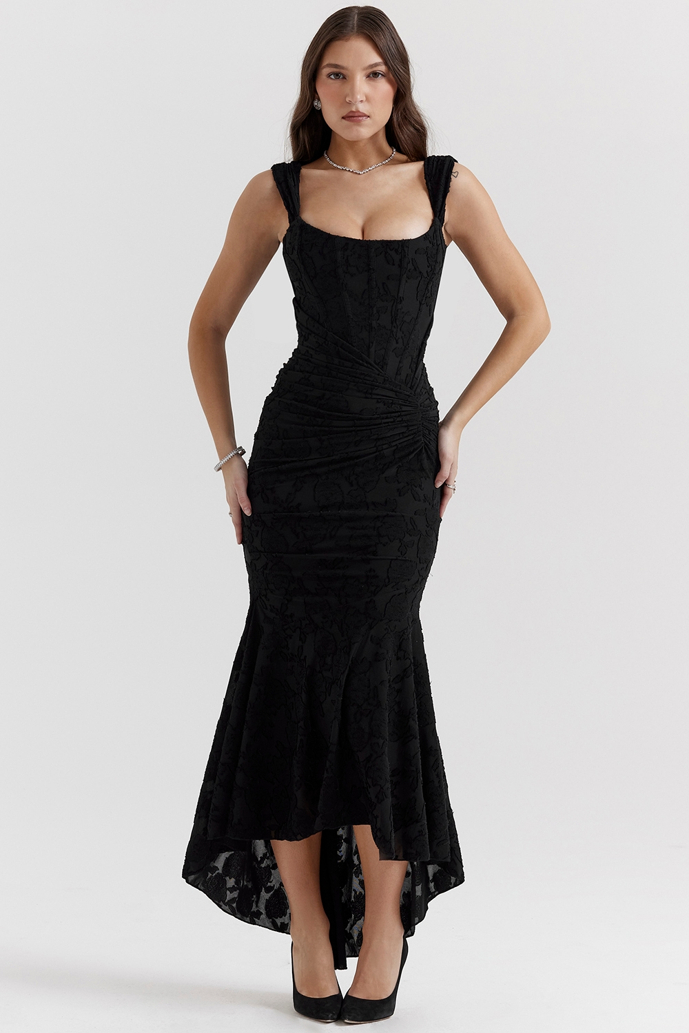 Elara Lace Corset Wedding Guest Maxi Dress
