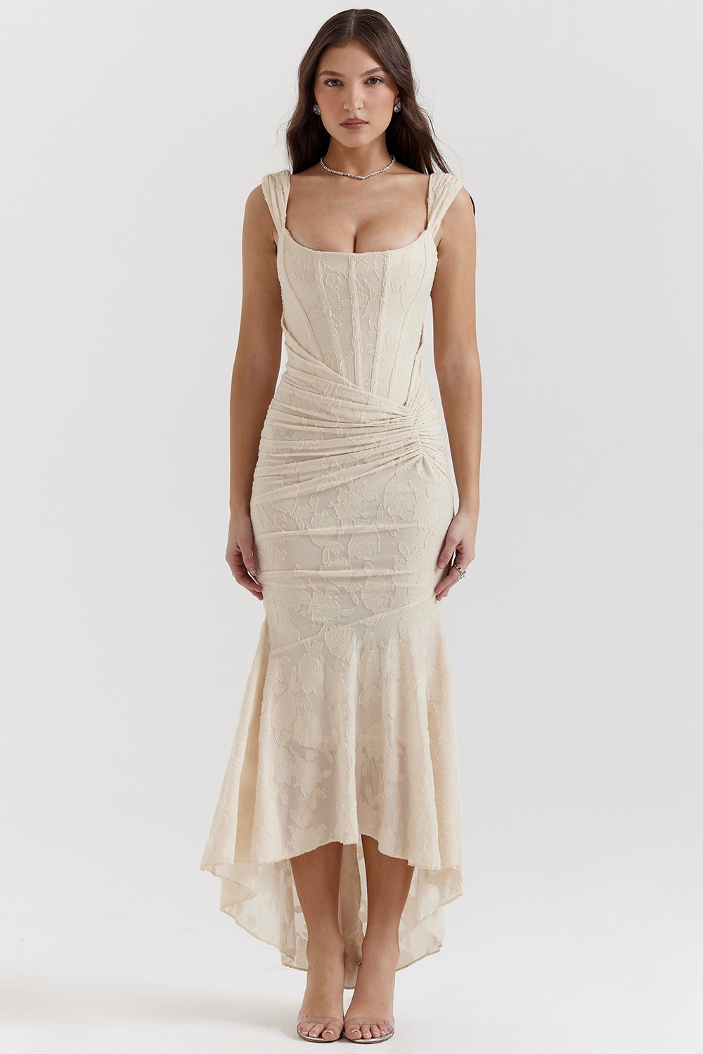 Elara Lace Corset Wedding Guest Maxi Dress