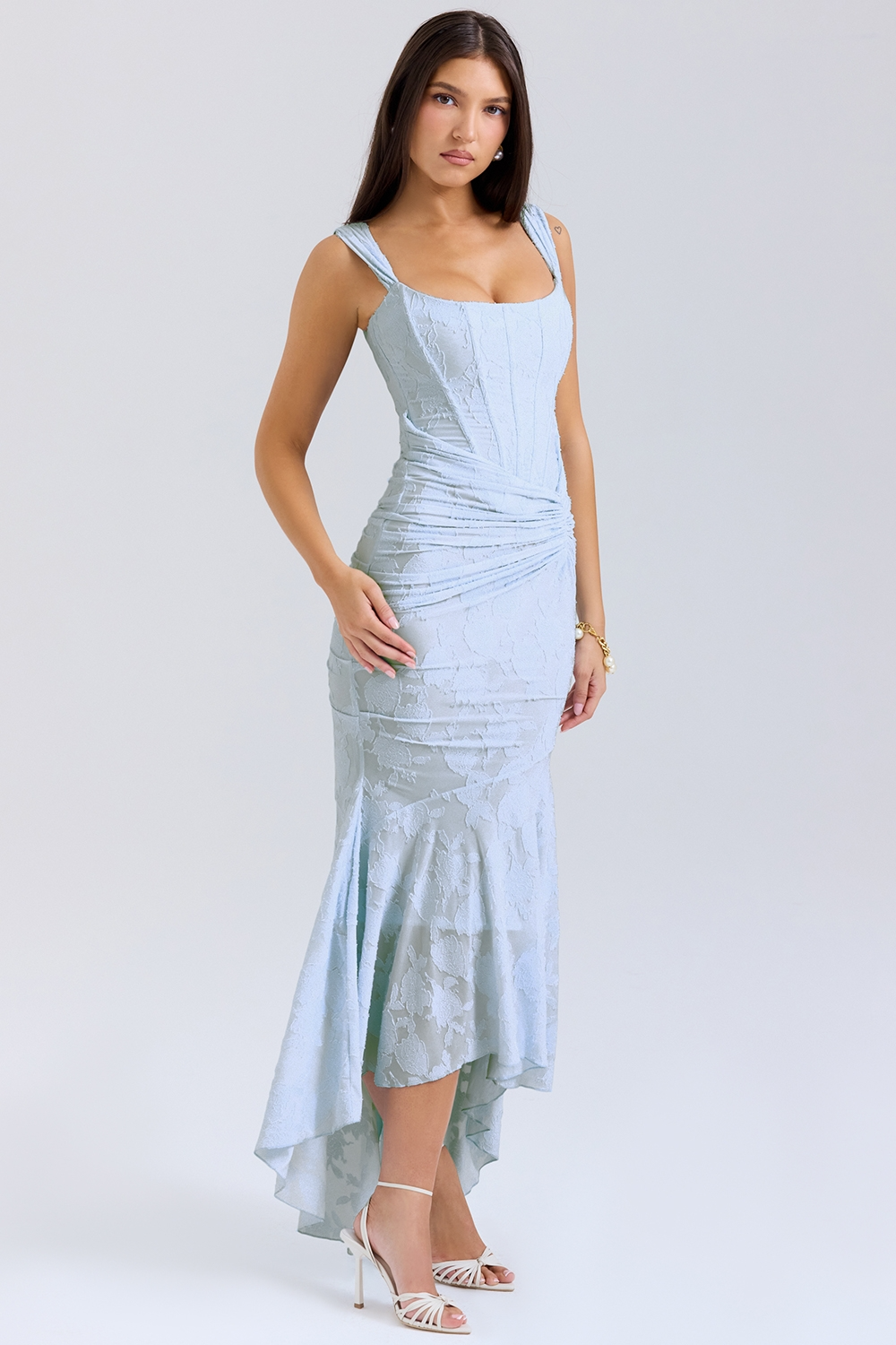 Elara Lace Corset Wedding Guest Maxi Dress