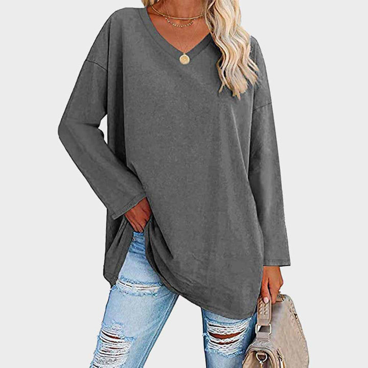 Mireva Loose V Neck Long Sleeve Top