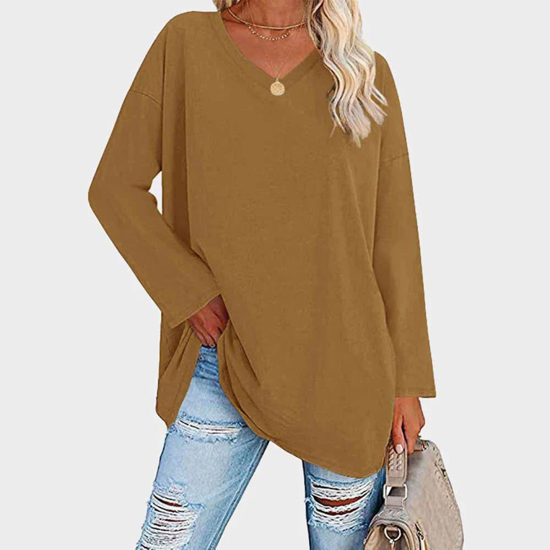 Mireva Loose V Neck Long Sleeve Top