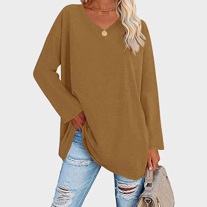 Mireva Loose V Neck Long Sleeve Top