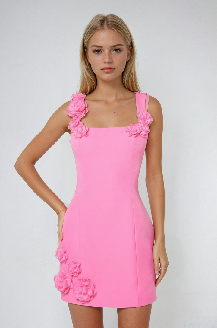 Elodie Floral Appliqué Summer Cocktail Mini Dress