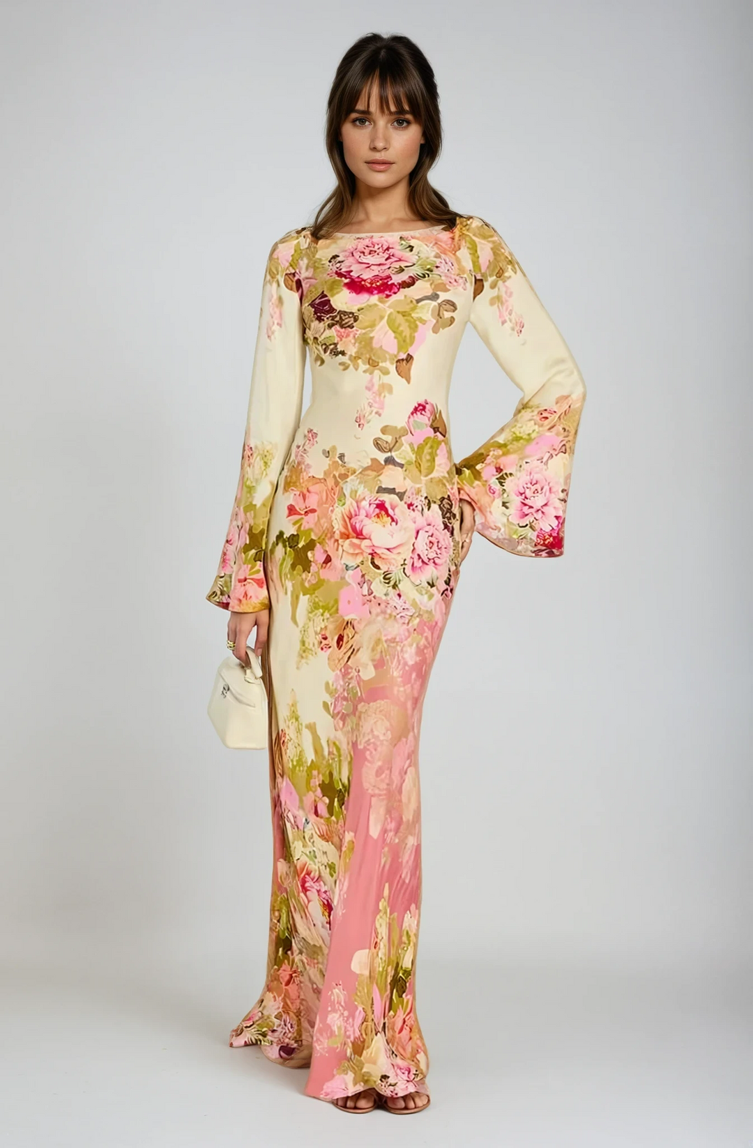 Marielle Floral Bell Sleeve Evening Gown