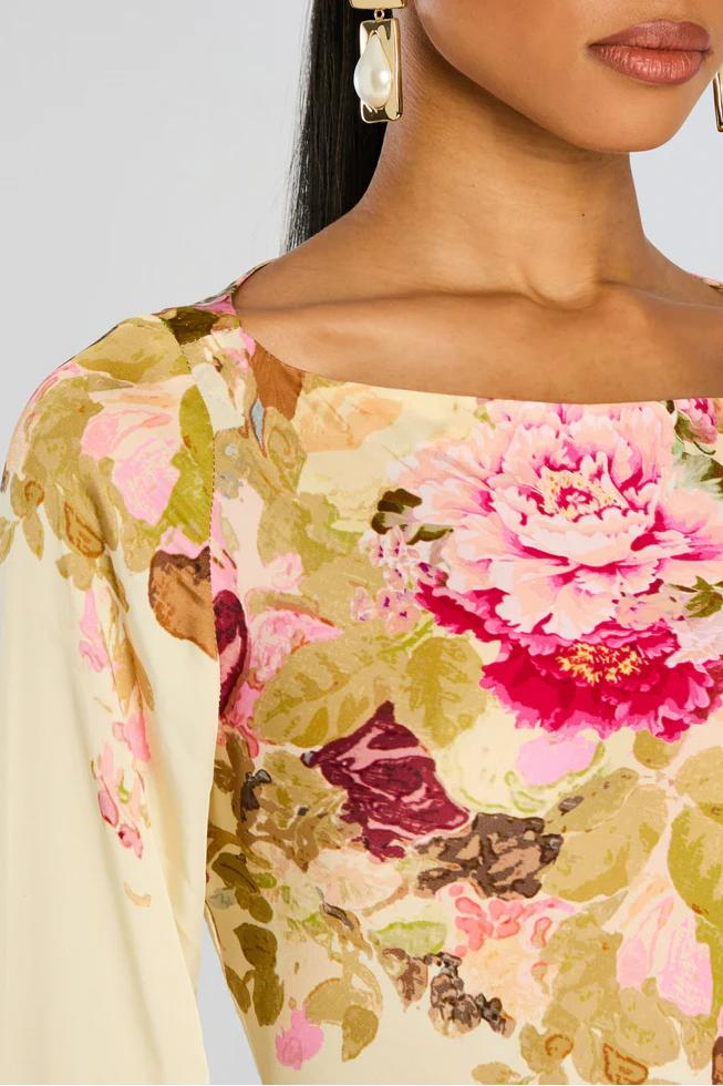 Marielle Floral Bell Sleeve Evening Gown
