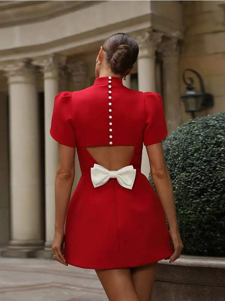 Red Cut-Out Bow Mini Dress