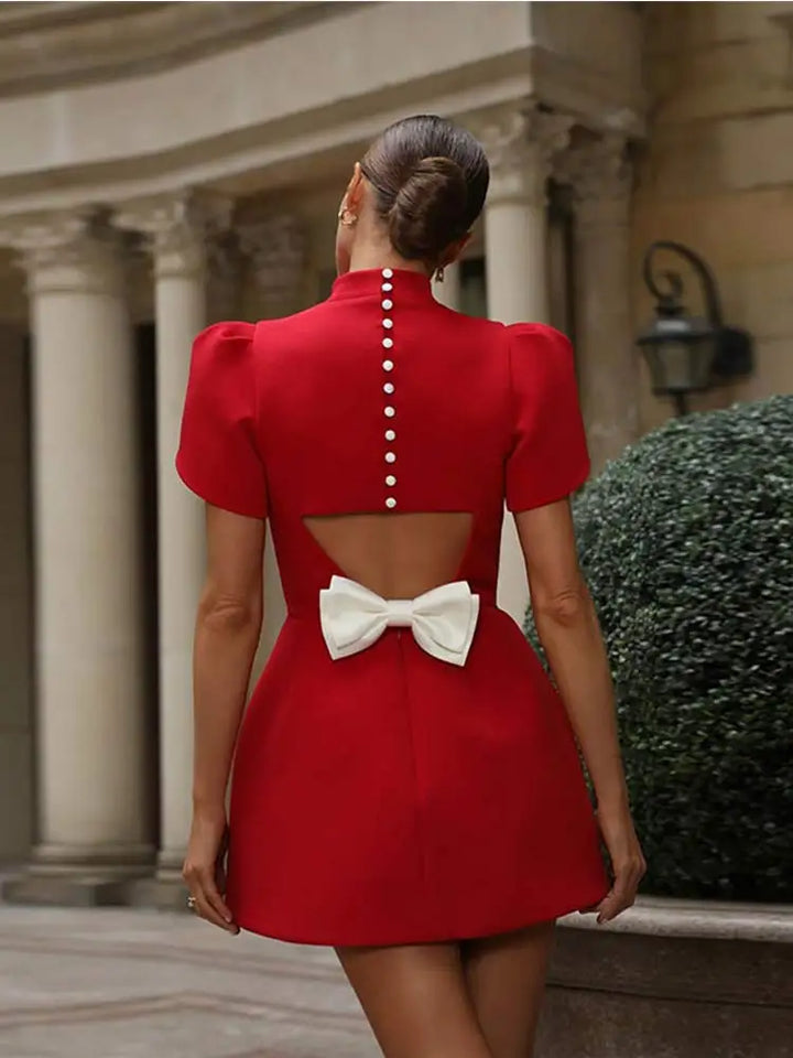 Red Cut-Out Bow Mini Dress