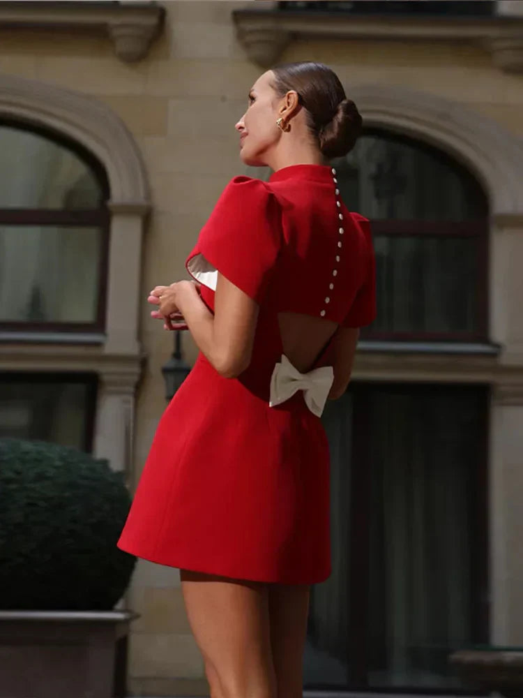 Red Cut-Out Bow Mini Dress