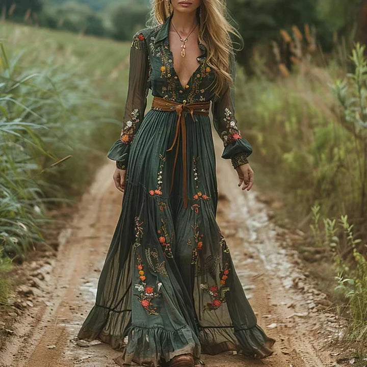 Rosalia Boho Ruffle Maxi Dress