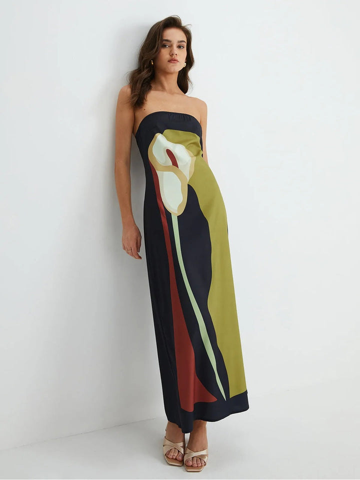 Calla Strapless Printed Summer Party Maxi Dress