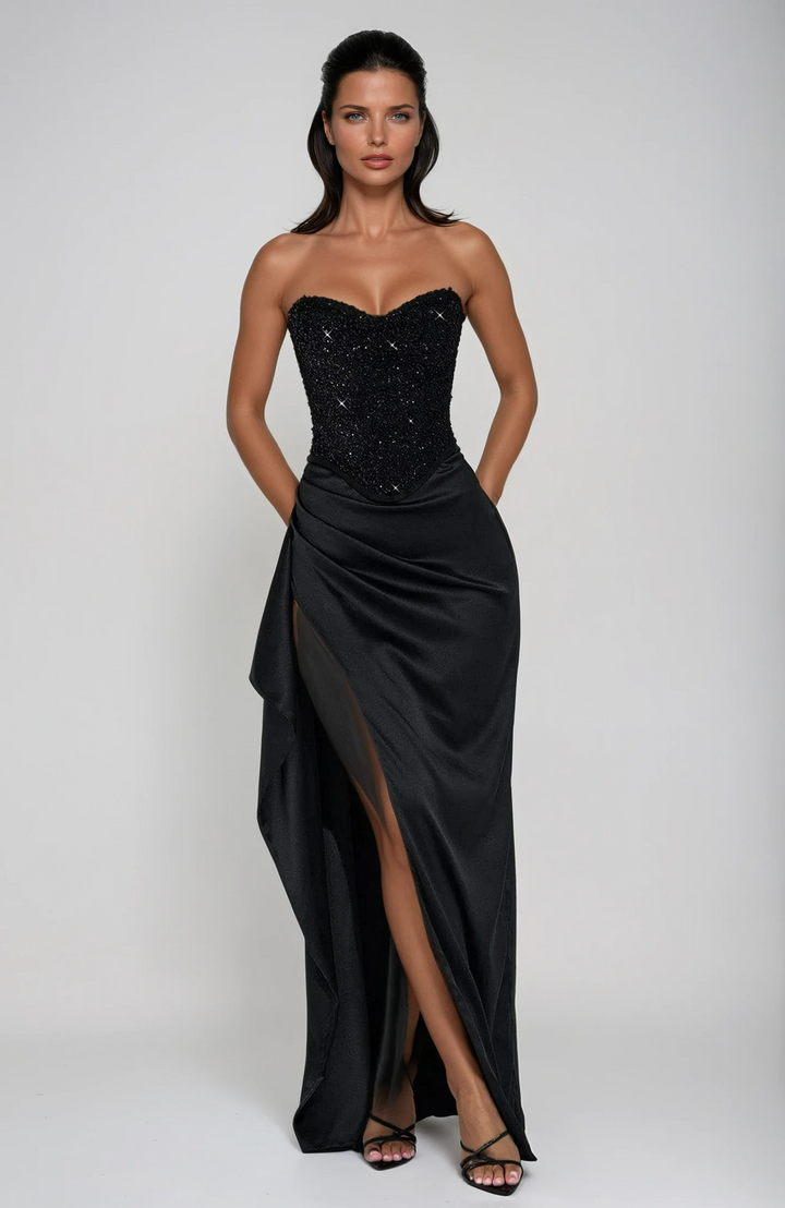 Emrielle Beaded Corset Evening Gown Maxi Dress