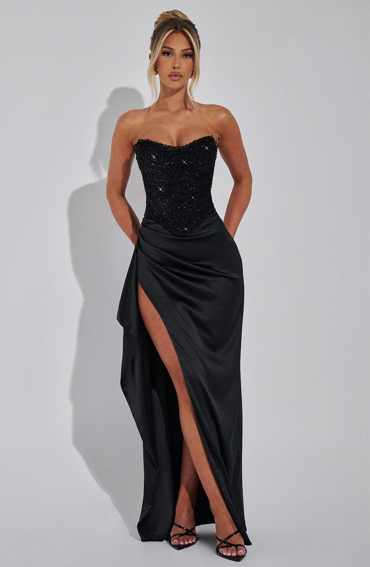 Emrielle Beaded Corset Evening Gown Maxi Dress