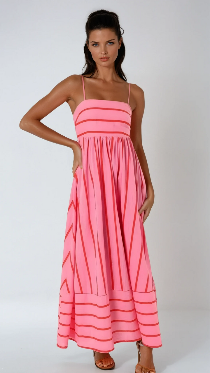 Delphine Striped Strapless Summer Maxi Dress