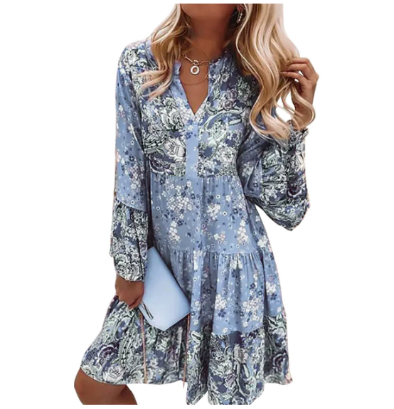 Boho Floral Print Dress with Flowy Fit