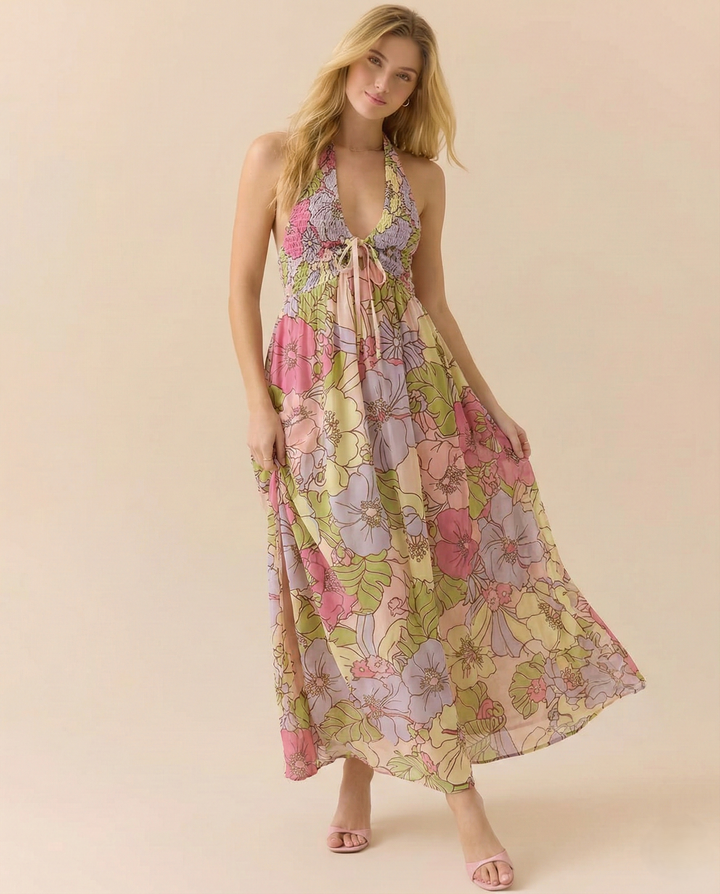 Eliana Floral Halter Maxi Beach Dress