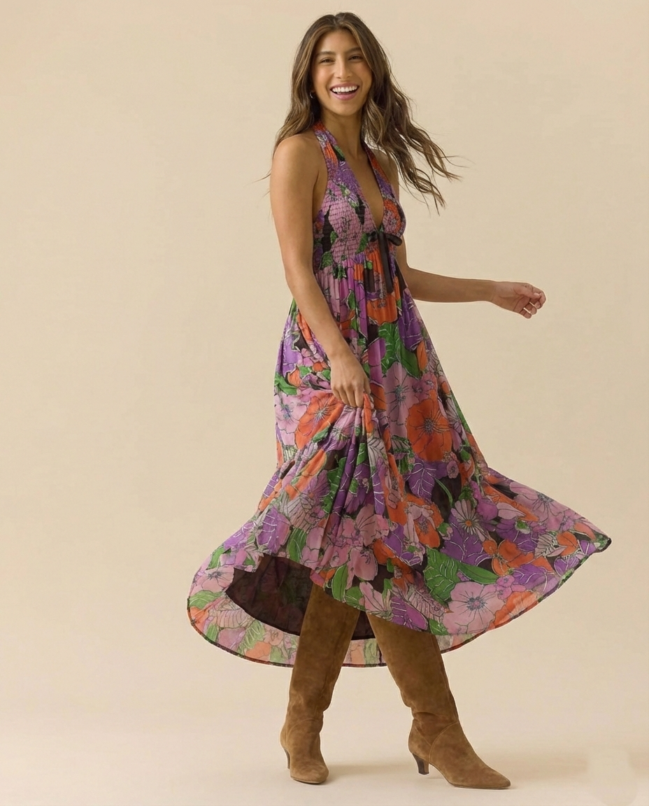 Eliana Floral Halter Maxi Beach Dress