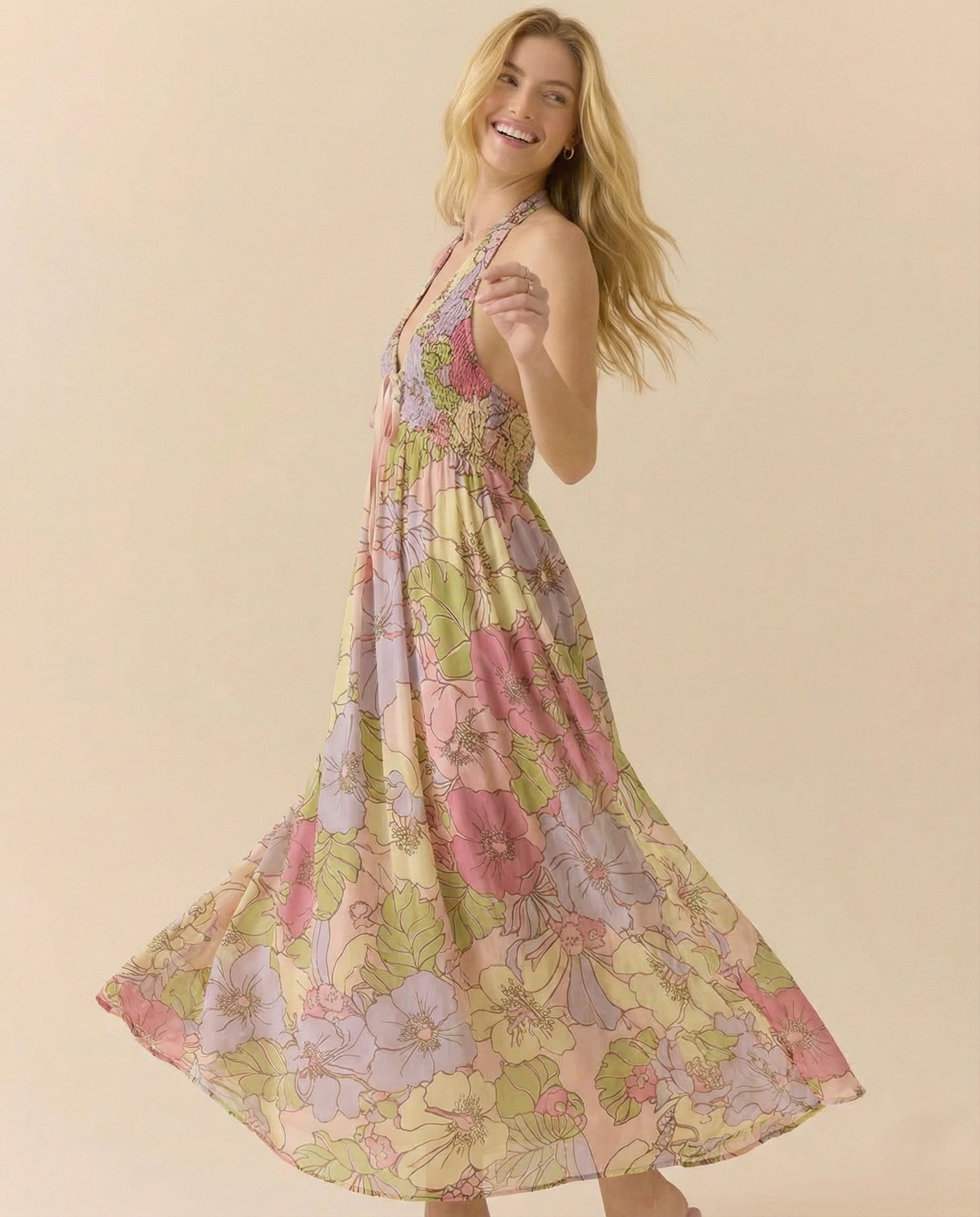 Eliana Floral Halter Maxi Beach Dress