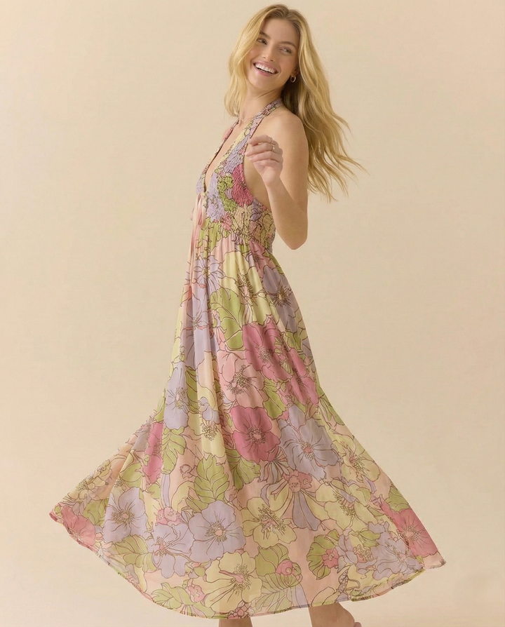 Eliana Floral Halter Maxi Beach Dress