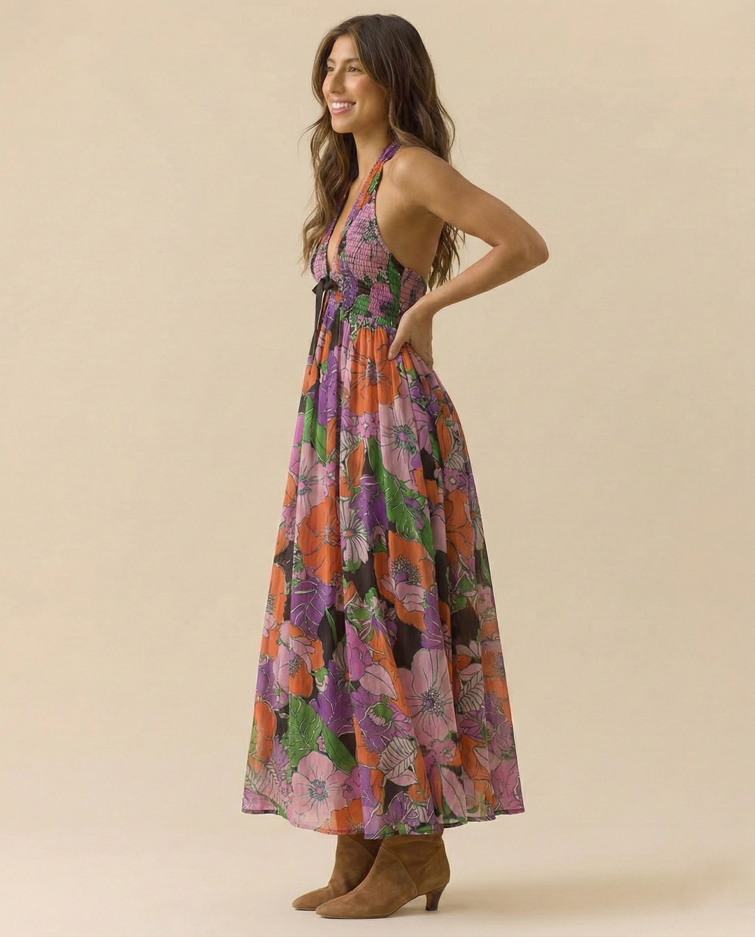 Eliana Floral Halter Maxi Beach Dress