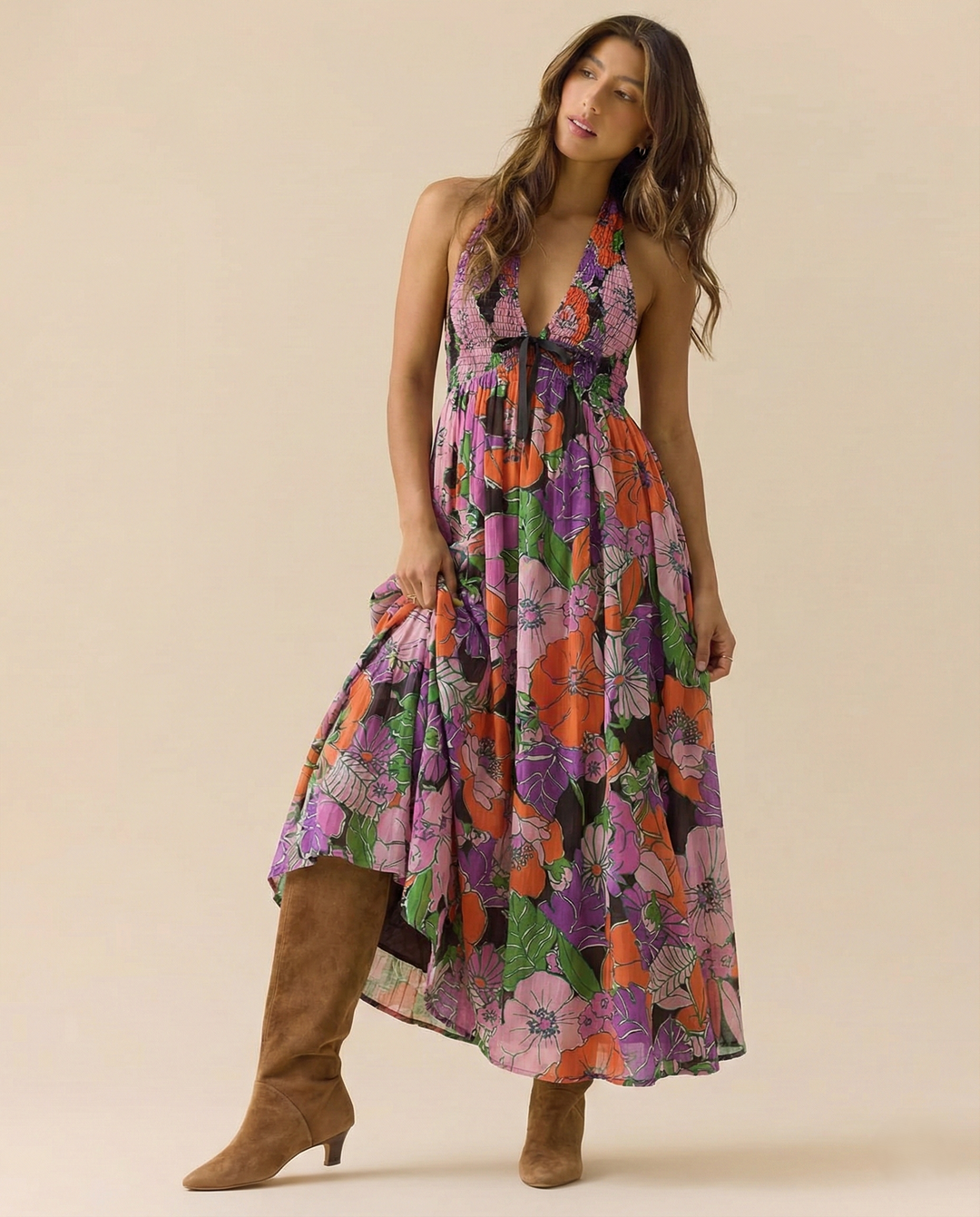 Eliana Floral Halter Maxi Beach Dress