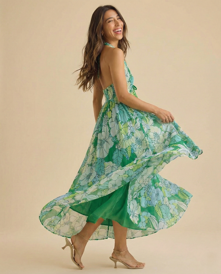 Eliana Floral Halter Maxi Beach Dress